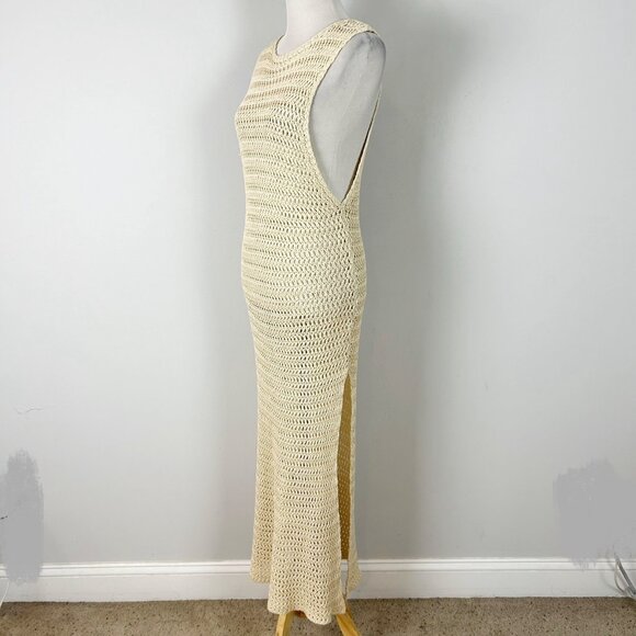 Women's Ivory Crochet Maxi Dress Open Knit Swim Cover Up Beach Size Large - Picture 3 of 5